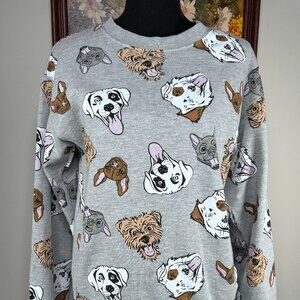 Wound Up Sweatshirt Top Women's XS Gray Dog Chihuahua Terrier Print Casual